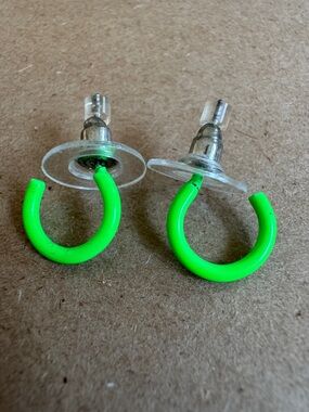 Neon Green Huggie Hoop Earrings with Clear Earring Back